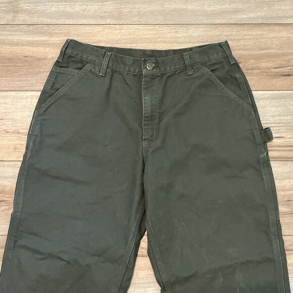 Men's Carhartt Duck Canvas Carpenter Jeans SZ 36x30 Moss Green B11 MOS Work Wear - Picture 2 of 11